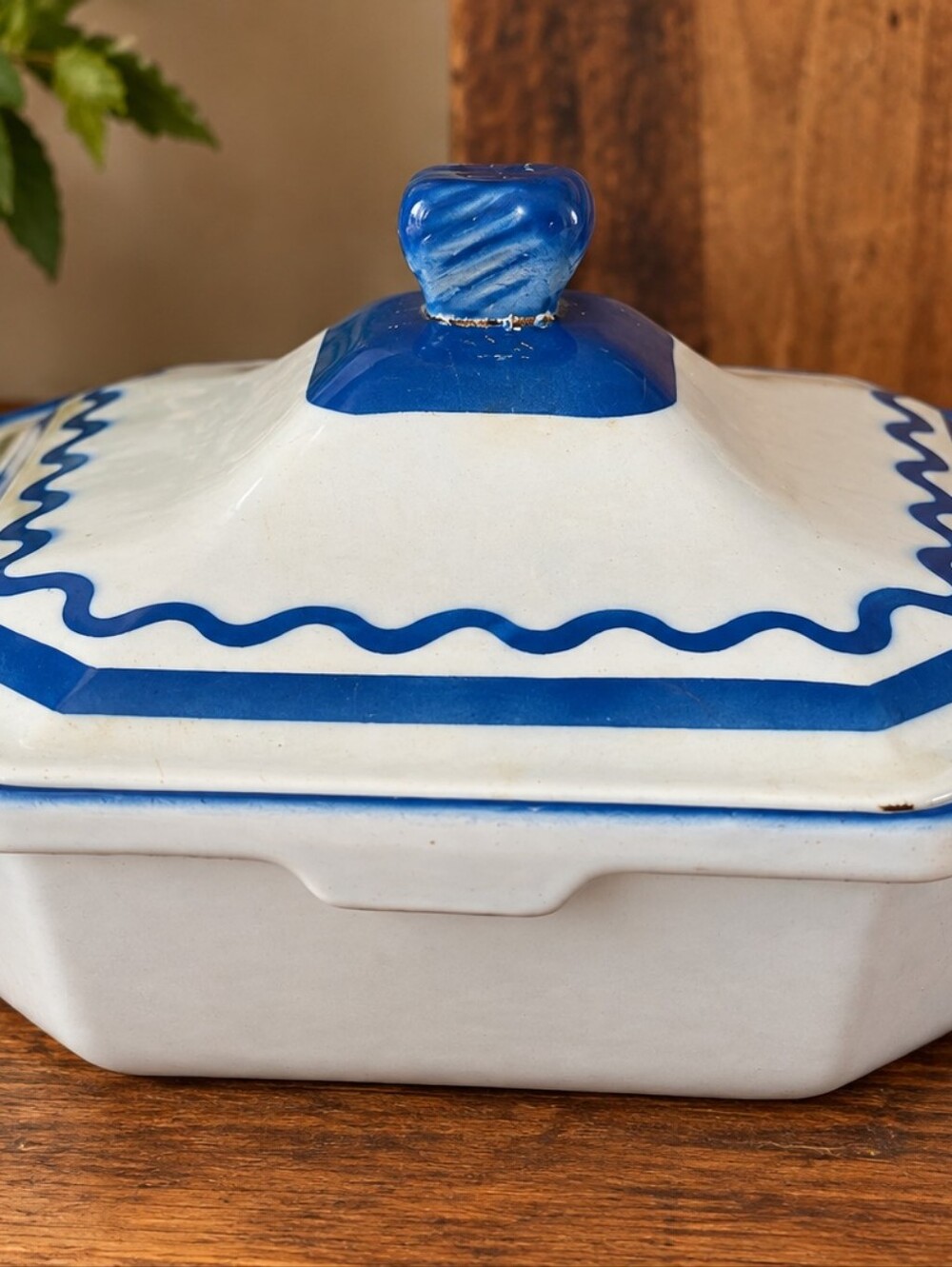 Vintage Klafreström Sweden Blue White Enamel Cast Iron Covered Casserole MCM